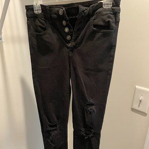 Black Distressed High Rise American Eagle Skinny Jeans